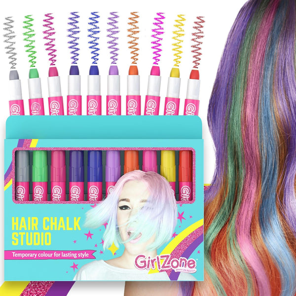 GirlZone Hair Chalk Set Temporary Hair Dye for Kids Ages - 10-Pack Multicolor - Washable Chalk & Gifts - image 1