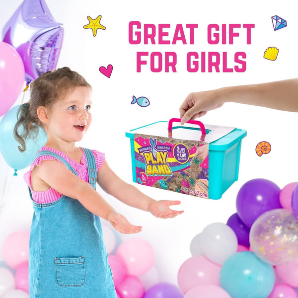 GirlZone Mermaid Sensory & Magic Sand Kit - 2lbs Moldable Play Sand with Gems, Tools and a Portable Treasure Chest for Kids Aged 3+ for Playdates, Parties & Gifting - image 1
