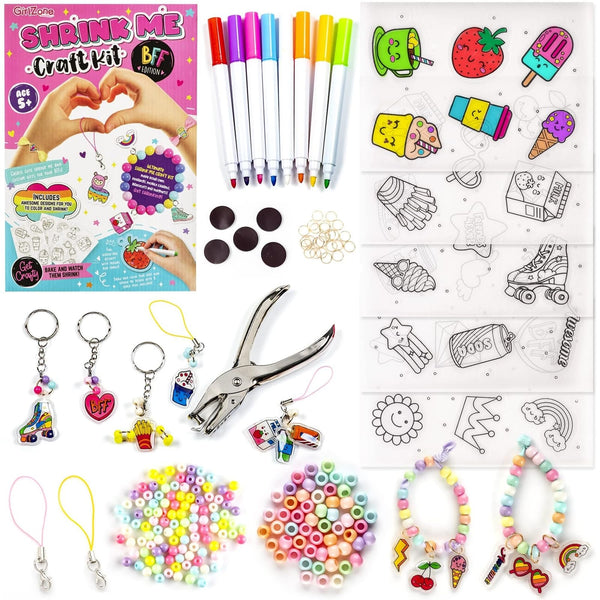 GirlZone Shrink Craft Kit - Pre-Designed Shrink Plastic Sheets & Chalk Pens - DIY Keychain Making Kit & Fridge Magnet Crafts - Screen-Free Kid Art Activity - Ages 8-12, Pre-Designed - image 1