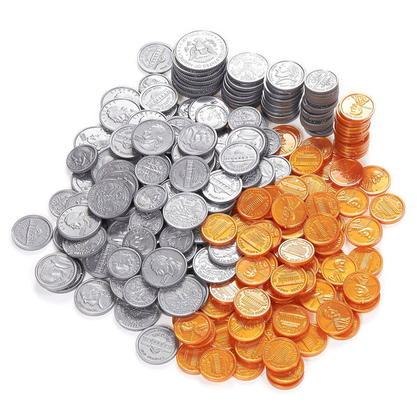 Pack of 250 Play Coin Set - Includes 10 Half-Dollars, 40 Quarters, 50 Dimes, 50 Nickels, 100 Pennies Fake Plastic Coins - Pretend Money - Great Teaching Tool, Prop, Kids Toy, 0.98 Inches in Diameter - image 1