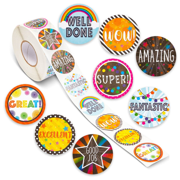 Teacher Stickers for Students - 1000-Piece Multicolor Self-Adhesive Roll, 1.5-Inch - Motivational & Good Job Stickers for Classroom Rewards - image 1