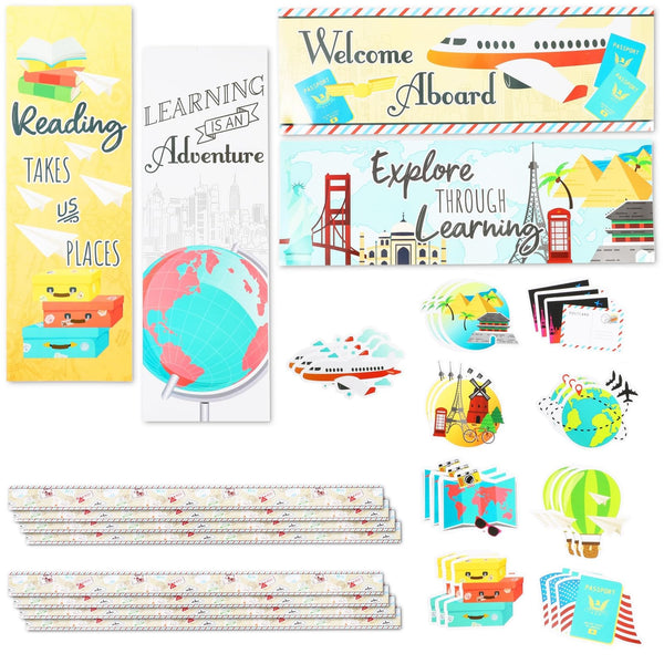 Bright Creations Travel Theme Classroom Jobs Bulletin Board Set - Travel Classroom Theme Borders & Bulletin Board Cutouts - Glossy Paper, 42 Pieces, 8 Borders, 4 Banners & 30 Die-Cuts - image 1