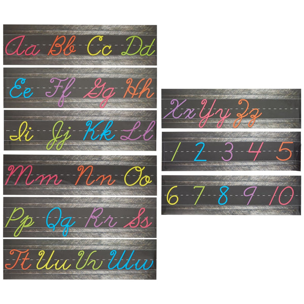 Bright Creations Cursive Alphabet Wall Strip - Numbers Bulletin Board Borders for Classroom Wall - Pack of 9 – Chalkboard Brights Alphabet Design Cursive Letters (21 x 6 in) - image 1