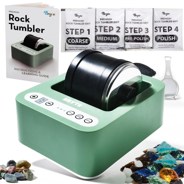 BRYTE Rock Tumbler & Tumbling Machine - Medium Mint Green, 3-Speed, Ages 8+ - Direct-Drive, 9-Day Timer & Cooling Quiet Motor - Indoor Quiet Polisher & Sea Glass Kit - Rock Tumblers for Adults & Kids - image 1