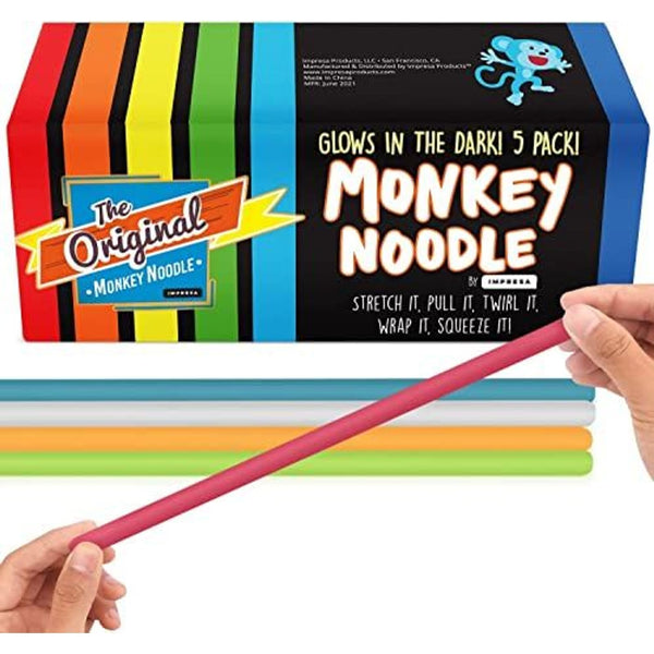IMPRESA Noodles Toy - Glow-in-The-Dark Stretchy String Fidget - Sensory Noodle Toy for Kids & Adults - 5-Pack, Multicolor - Glow in The Dark - image 1