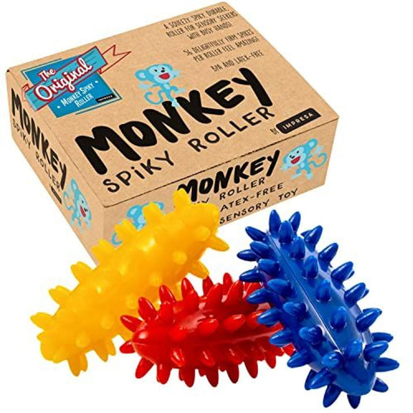 IMPRESA Spiky Sensory Roller - Multicolor 3-Pack, 3 in L x 1.4 in Dia Tactile Sensory Brush Roller for Kids - Stress Relief & Focus - Animal-Themed Monkey Spiky Fidget - image 1