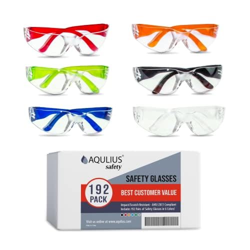 Aqulius 192 Bulk Safety Glasses for Men & Women - ANSI Z78.1 Certified - Scratch/Impact Resistant Crystal Clear Eye Protection Glasses for Construction, Shooting & More (6 Colors) - Safety Goggles - image 1