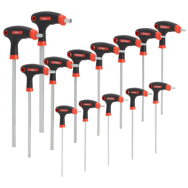 14 Piece T Handle Allen Wrench Set, 7 Imperial and 7 Metric Hex Key Set (Red and Black) - image 1