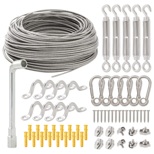 164-Foot Outdoor Light Hanging Kit with 2mm Vinyl-Coated Stainless Steel Rope and Mounting Hardware - image 1