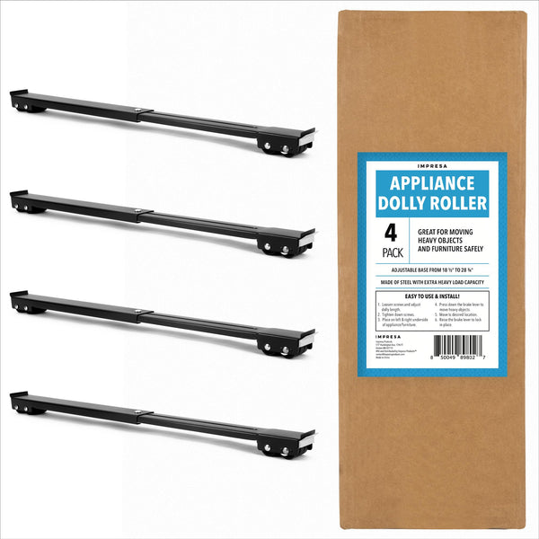 IMPRESA Pack of 4 XL Appliance Dolly Roller - Alloy Steel Adjustable 18.5-28.75 in Washing Machine Slider with Brake - 770 lb Capacity Heavy Duty Appliance Rollers - Low-Friction Furniture Sliders - image 1