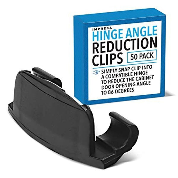 Impresa Kitchen Cabinet Hinge Restrictor Clips - Wall Protection & Cabinet Door Stop - Angle Restriction & Soft Close Damper - Compatible with Blum 70T3553 & IKEA Utrusta 110° Hinges - 50-Pack Black - image 1