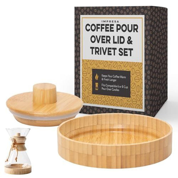 IMPRESA Coffee Pot Cover & Wooden Trivet Set Compatible with Chemex - 6 & 8 Cup Carafes Heat-Retaining Lid for Pour Over Coffee Maker - Insulating Trivet for Carafe - image 1