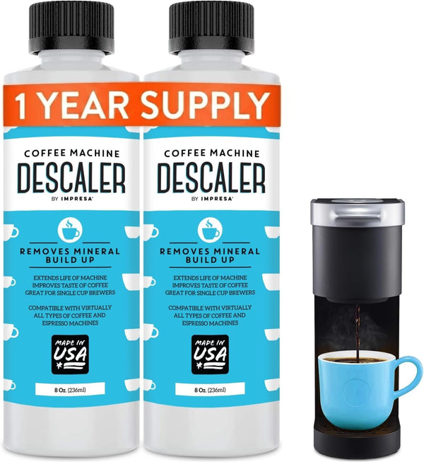 IMPRESA Descaler (2 Pack, 2 Uses Per Bottle) - Made in the USA - Universal Descaling Solution for Keurig, Nespresso, Delonghi and All Single Use Coffee and Espresso Machines - image 1