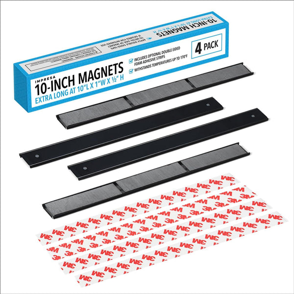 Impresa Extra-Long Adhesive Magnets for Kitchen Appliances - 10-Inch Magnetic Strips - Heat-Resistant Ferrite Magnets for Fireplace Draft Blockers, Brick Surfaces & Floating Spice Racks - image 1