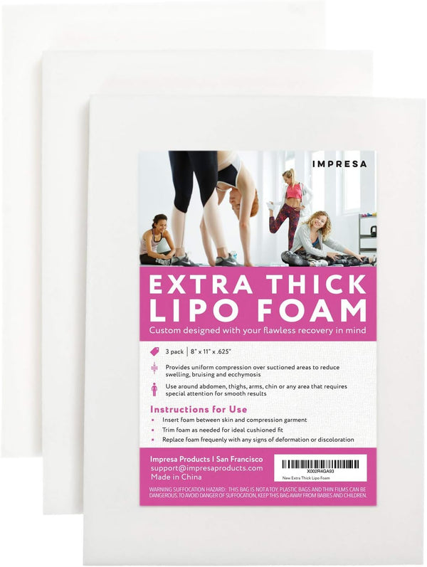 IMPRESA Extra Thick Surgical Foam Pads - White, 3-Pack, 8 x 11 x 0.625 in - Even-Pressure Padding for Liposuction - adaptable Foam Pad for Tummy Tuck - Medical Compression for Post-Surgery Garments - image 1