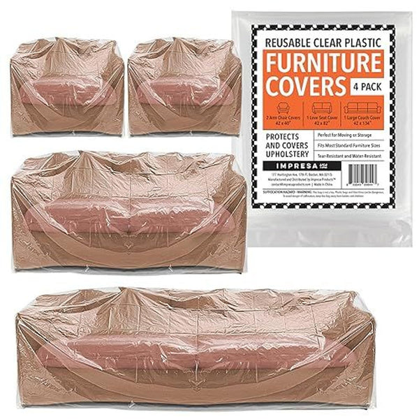 Impresa Plastic Furniture Covers - Pack of 4, 2 Mil, Clear Tear-Resistant Design & Moving Supplies - Dust & Moisture Barrier & Furniture Covers for Storage - image 1