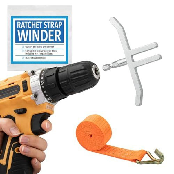 Impresa Heavy-Duty Strap Winder for Drill - 18.25" x 2.625", Yellow Steel Construction & Ratchet Strap Storage - Fast Operation & Ratchet Winder - image 1