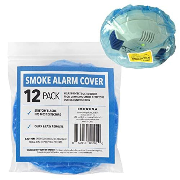 IMPRESA Pack of 12 Temporary Smoke Detector Cover Pack - Dust & Debris Barrier with Smoke Detector Dust Guard - Fire Alarm Cover for Renovation & Cooking - Alarm Caps for Construction - image 1