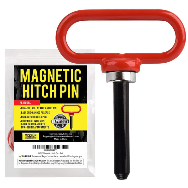 Mission Automotive Magnetic Trailer Hitch Pin - 4mm x 25mm, Red - Neodymium One-Hand Hook & Release for Lawn Mower & Utility Trailer - Compatible with Most Lawn Tractors & ATVs - image 1