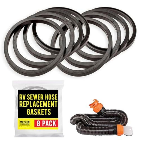 Mission Automotive RV Sewer Hose Replacement Gaskets - Elbow Seals for RV Sewer Hose Fittings - Odor-Tight Seal for Waste Line Gasket - Compatible with Camco RhinoFLEX & Easy-Slip - Pack of 8 - image 1