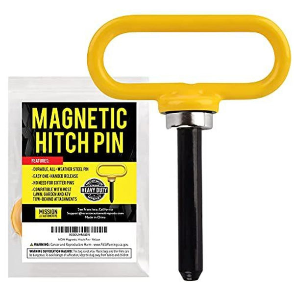 Mission Automotive Lawn Mower Hitch Pin - Yellow, Neodymium - Magnetic Hitch Pin with Neodymium Magnet for One-Handed Release & Secure Attachment to Tow-Behind Spreaders & Sweepers - image 1