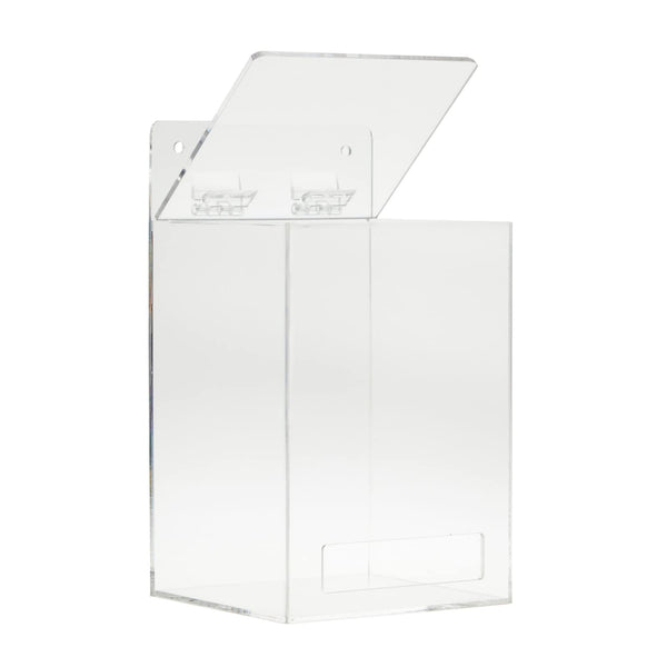 Okuna Outpost Wall Mount Glove Dispenser - 5 x 4.5 x 8.5 In, Clear Acrylic - Hair Net & Shoe Cover Holder - Hinged Top & Bottom Dispense Slot - Includes Hanging Kit - image 1