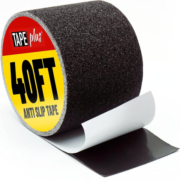 TapePlus Grip Tape for Stairs - 4 in x 40 ft, Black - 80-Grit Waterproof Traction Tape for Indoor & Outdoor Steps - Tread & Traction Strips for Steps - image 1