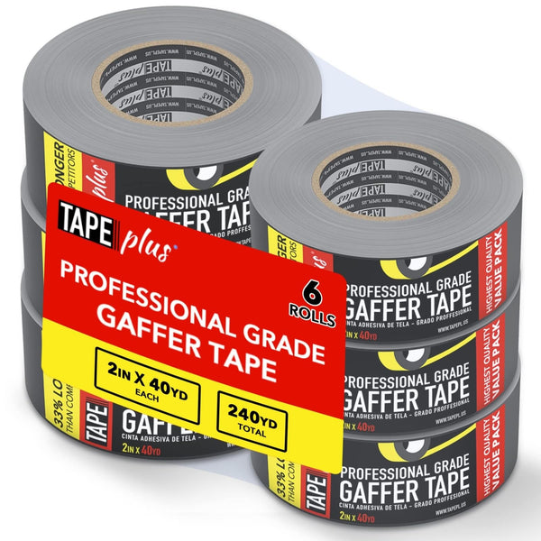 TapePlus Gaffer Tape Roll - Waterproof Adhesive Film - Electrical Cable Management & Floor Marking - Non-Reflective Vinyl Floor Tape - Residue-Free Removal - 2 in x 40 yd, Black, 6-Pack - image 1