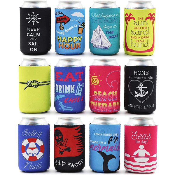 BLUE PANDA Insulated Neoprene Can Cooler Sleeves - Durable Bulk Cruise Gift Exchange Favors - Vibrant Nautical Beach Cozies - Versatile Drink Cozy for Cans & Bottles - 12 Pack, 12 Oz, Multicolor - image 1