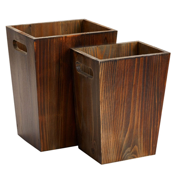Farmlyn Creek 2 Piece Rustic Style Wood Trash Can Set - Farmhouse Square Wastebasket Bins with Handles for Home or Office (Brown, Small & Large) - Rustic Bathroom Trash Can Set - image 1