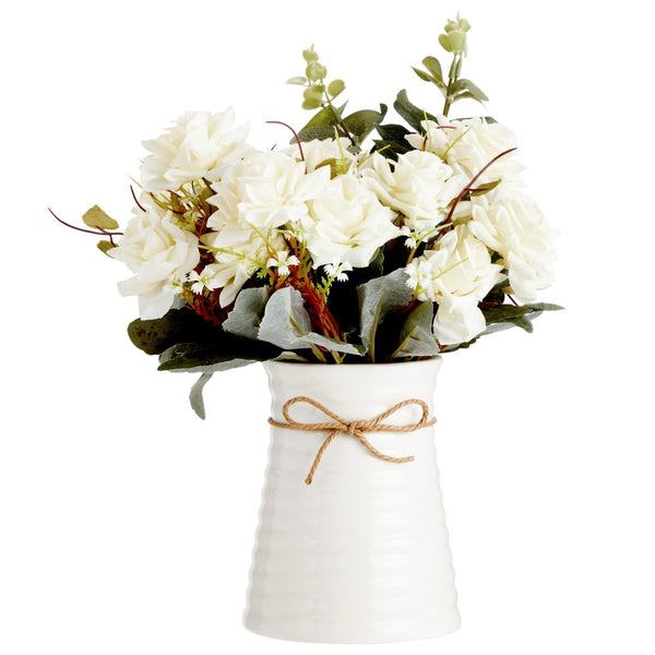 Farmlyn Creek White Ceramic Vase - Centerpieces for Tables - Farmhouse Bathroom Decor - Country Flower Arrangement - 6.3"D x 6.2"W x 12"H, White - image 1