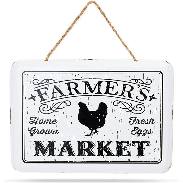 Farmlyn Creek Hanging Farmers Market Metal Sign - 10.6 x 5.9 in White Metal Farmhouse Decor - Farmers Market Wall Art - image 1