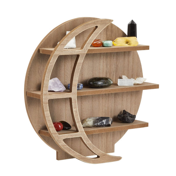 Farmlyn Creek Wooden Crescent Moon Shelf - Rock Shelf & Wall Holder for Stones - Essential Oil Display & Crystal Organizer - Free-Standing Rack - Rustic Brown, 12 x 12 x 3 in - image 1