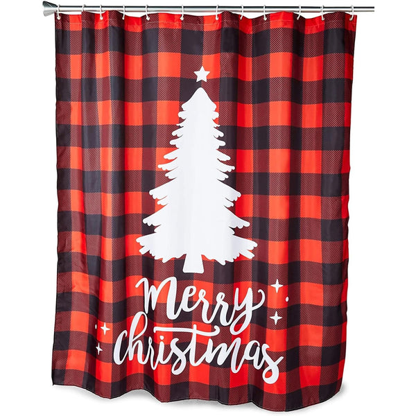 Farmlyn Creek Buffalo Plaid Shower Curtain Set - Blackout & Washable Shower Curtain - Rustic Farmhouse Decor - 70 in x 71 in, Red & Black, Pack of 1 - image 1