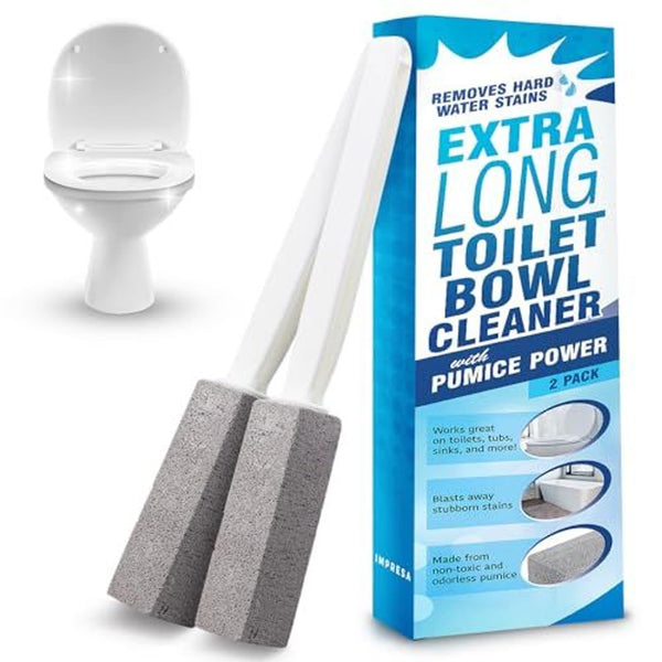 IMPRESA Pumice Stone Toilet Cleaner with Handle - 2 Count, White Hard Water Stain Remover & Toilet Bowl Cleaner - Versatile Pool Tile & Grout Cleaning Tool - image 1