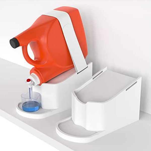 IMPRESA Laundry Detergent Stand - 2-Pack, White Drip Catcher & Liner, Laundry Detergent Storage - Hook & Loop Strap & Secure Grip Feet, Room Organization - image 1