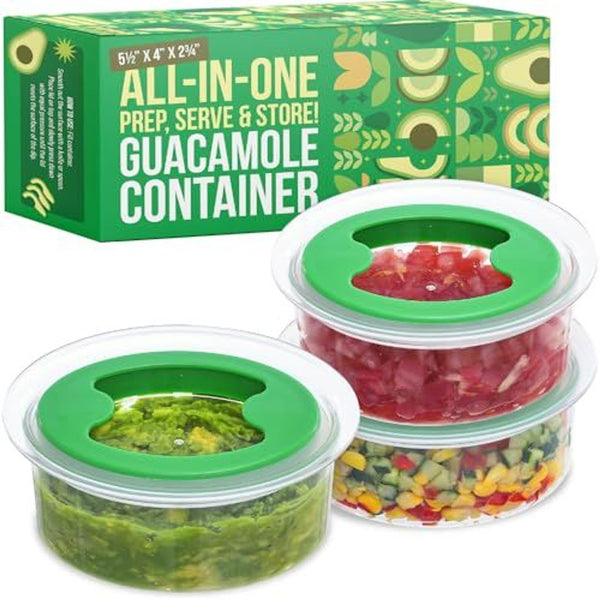 IMPRESA Oval Guacamole Keeper - Pack of 3, 1.5-Cup, Green Airtight Seal & Guacamole Preserver - Stackable Design & Guac Storage Container - Dishwasher-Safe - image 1