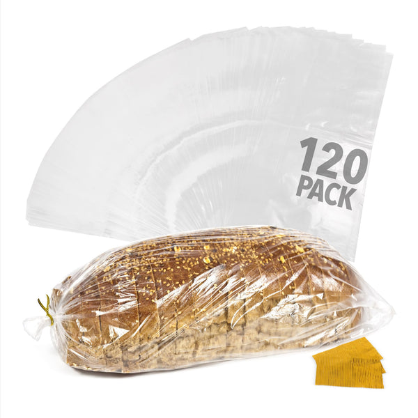 IMPRESA Large Plastic Bread Bags - 120 Pack, 8x4x18 in - Heavy-Duty Protection for Homemade Bread & Sourdough Loaves - Packaging for Baguette Bags & Loaf Wrappers with Reusable Twist Ties - image 1
