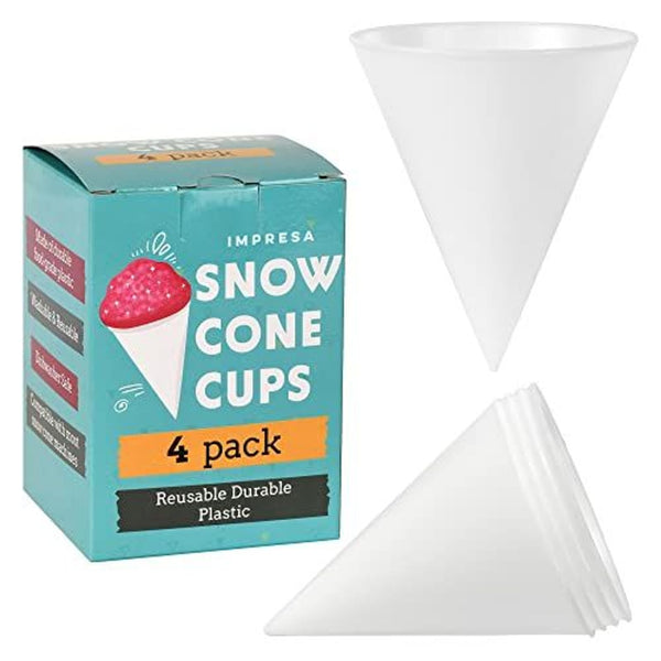 IMPRESA Reusable Plastic Snow Cone Cups - 4-Pack, 6oz, White - Compatible with Cuisinart Snow Cone Machine, Slushie & Shaved Ice Machine - image 1