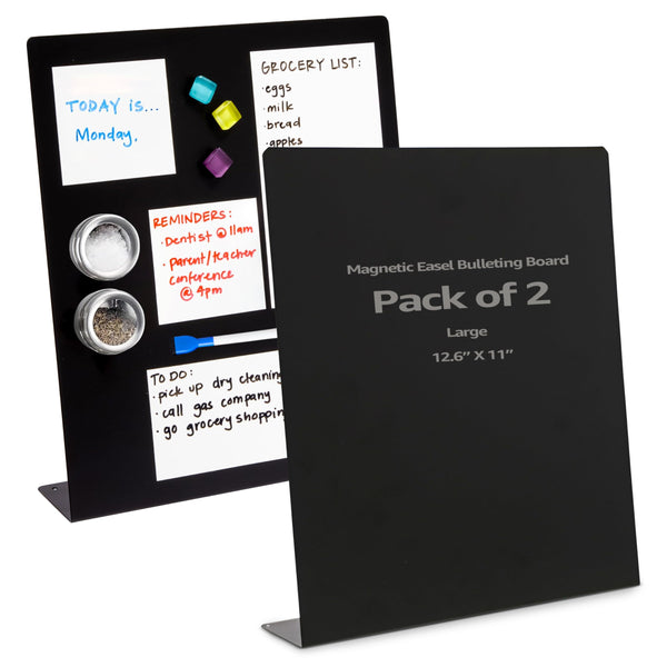 2 Pack Large Magnetic Metal Board for Magnets - Tabletop Memo Display Easel Stand for Home, Office, School (Black, 11 x 12.6 in) - image 1