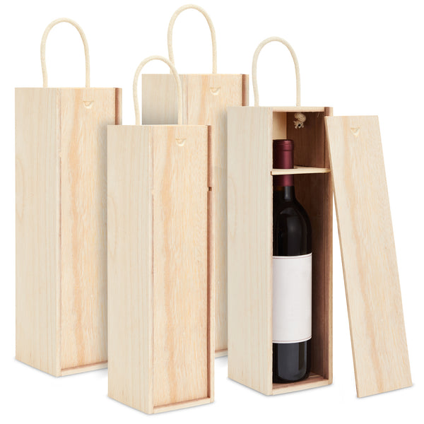 4 Pack Unfinished Wooden Wine Boxes with Handles for DIY Crafts, Gifts, Birthday and Housewarming Parties, adaptable with Paint, Engravings, and Imprints (14x4 in) - image 1