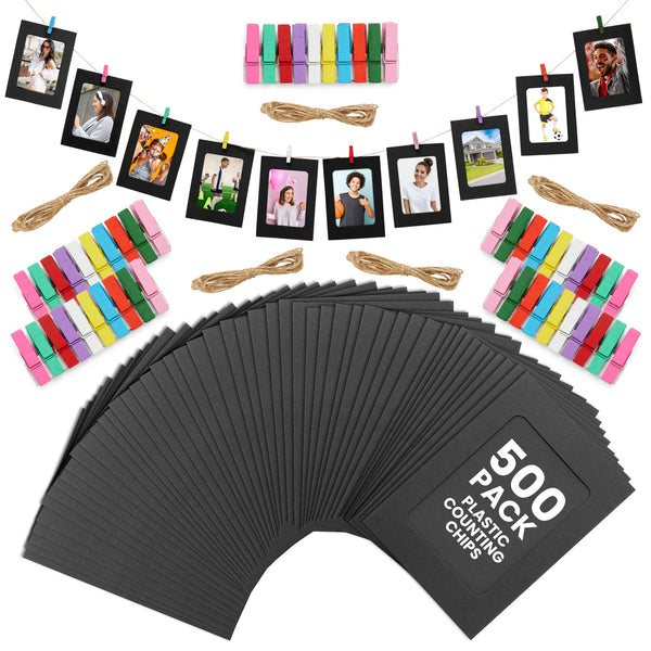 Juvale Black Paper Picture Frames 4x6 with Clips & String, 50 Pack DIY Cardboard Photo Hanging Display Frames for Wall Decor, Birthday Photo Banner, Graduation, Classroom Crafts, Picture Garland - image 1