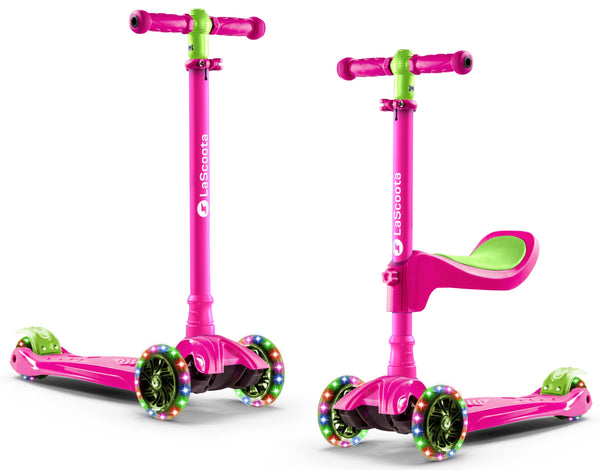 Lascoota 2-in-1 Kids 3-Wheel Kick Scooter - Pink Blush, Ages 3-12, 100 lb Max - Adjustable Handlebars & Removable Seat - LED Light-Up Wheels - Extra-Wide Anti-Slip Deck - Lean-to-Steer Self-Balancing - image 1