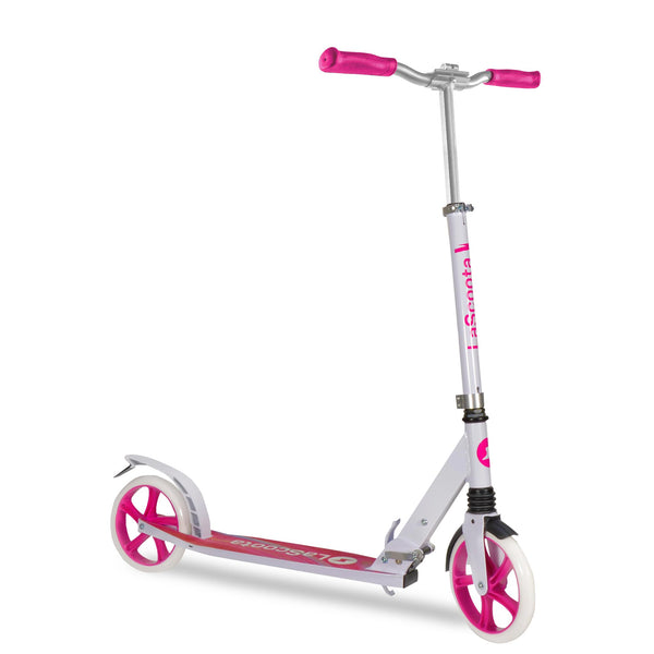 Lascoota Kick Scooter - Pink, 220 lb Capacity, Ages 6+ - Adjustable Handlebar & Foldable Frame - 7.9-Inch Urethane Wheels with Shock-Absorbing Suspension - Heat-Treated Rear Brake - image 1