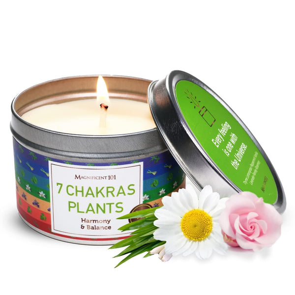MAGNIFICENT 101 Seven Chakra Smudge Candle - 6 oz Soy Wax Tin - 35-Hour Burn & Aromatherapy - Energy Cleansing & Balance - image 1