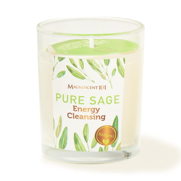 Magnificent 101 Pure Sage Energy Cleansing Aromatherapy Glass Candle for Meditation, Manifestation, and Intention-Setting - 6 oz Natural Soy Wax and Essential Oil | 56-Hour Burn Time - image 1