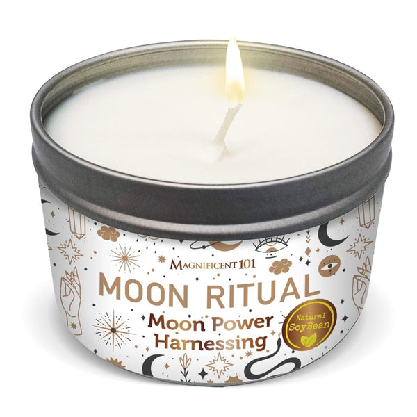 MAGNIFICENT 101 Moon Ritual Soy Wax Smudge Candle - 6 Oz White Tin - 35-Hour Burn & Energy Cleansing - Manifestation & Meditation Candle - image 1