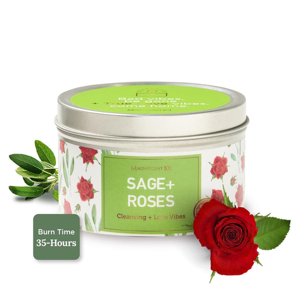 MAGNIFICENT 101 Sage & Roses Aromatherapy Candle for Space Cleansing - 6 oz Soy Wax - 35-Hour Burn - Long-Lasting Fragrance & Manifestation - Meditation Accessory & Spiritual Decor - image 1