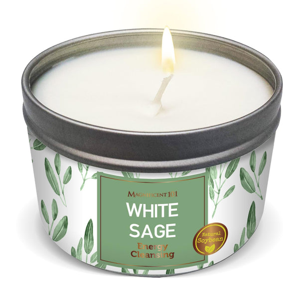 Magnificent 101 Long Lasting Pure White Sage Scented Smudge Candle - 6 Oz - 35 Hour Burn - Made of Soy Wax for House Energy Cleansing, Purification & Manifestation - Soy Candles - image 1