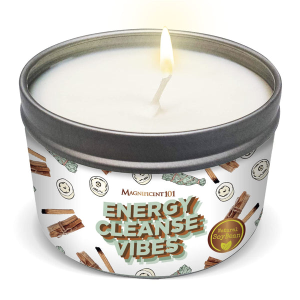 Magnificent 101 Manifesting Candle Energy Cleanse Vibes - 6-Oz White Soy Wax - 35-Hour Burn - Palo Santo & Sage Oils Cleanse Candles - image 1